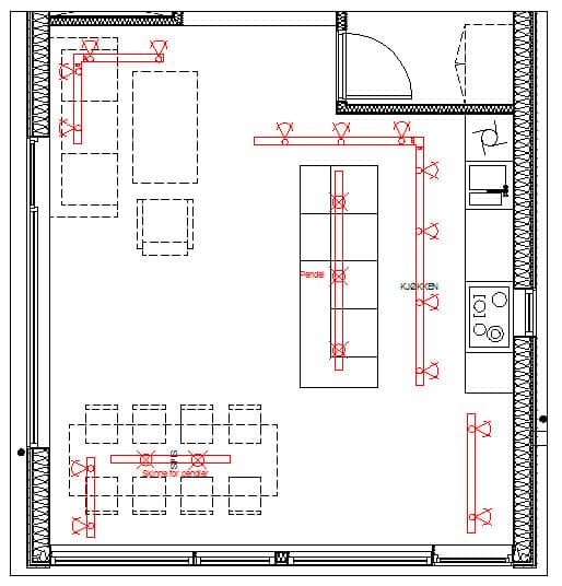 Belysningsplantegning av stue